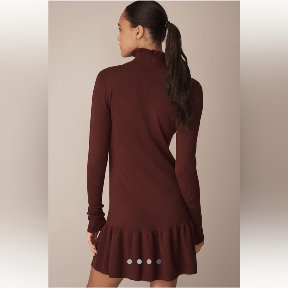 Anthropologie Sundays Burgundy Knit Long Sleeve Ruffle Hem Dress Size S - Picture 3 of 12